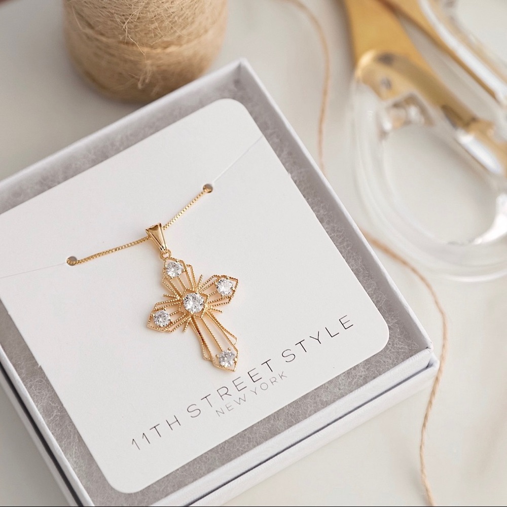Diamond Cross Necklace | 18k Gold Filled - Picture 2 of 8